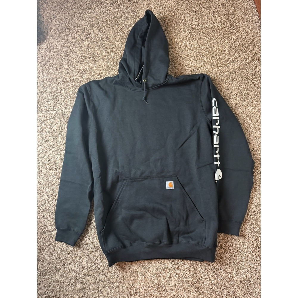 Carhartt Hoodie Mens Large Tall Black Loose Fit Logo Sleeve Graphic K288 BLK